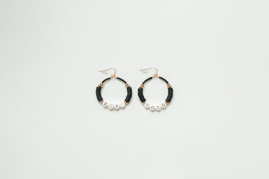 "XOXO" Black and Gold Bead Circle Earrings