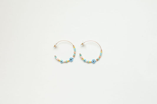 Turquoise and Multi-Color Evil Eye & Bead Hoops