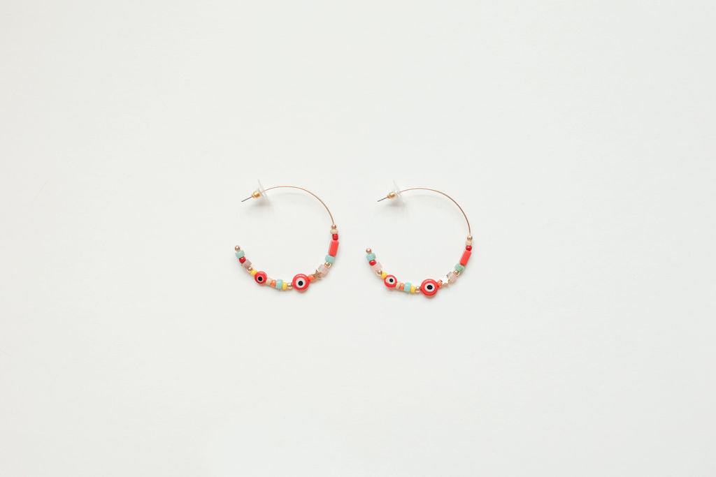 Red and Multi-Color Evil Eye & Bead Hoops