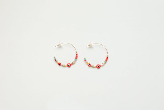 Red and Multi-Color Evil Eye & Bead Hoops