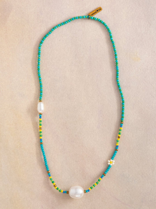 Daisies & Pearl Bracelet Choker-Green