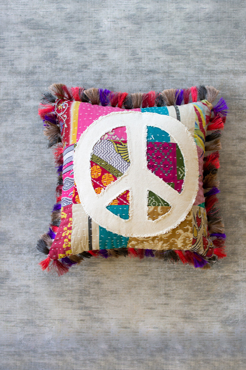 Peace Kantha Pillow