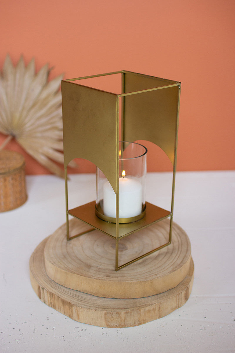 Glass Hurricane with Antique Brass Metal Stand