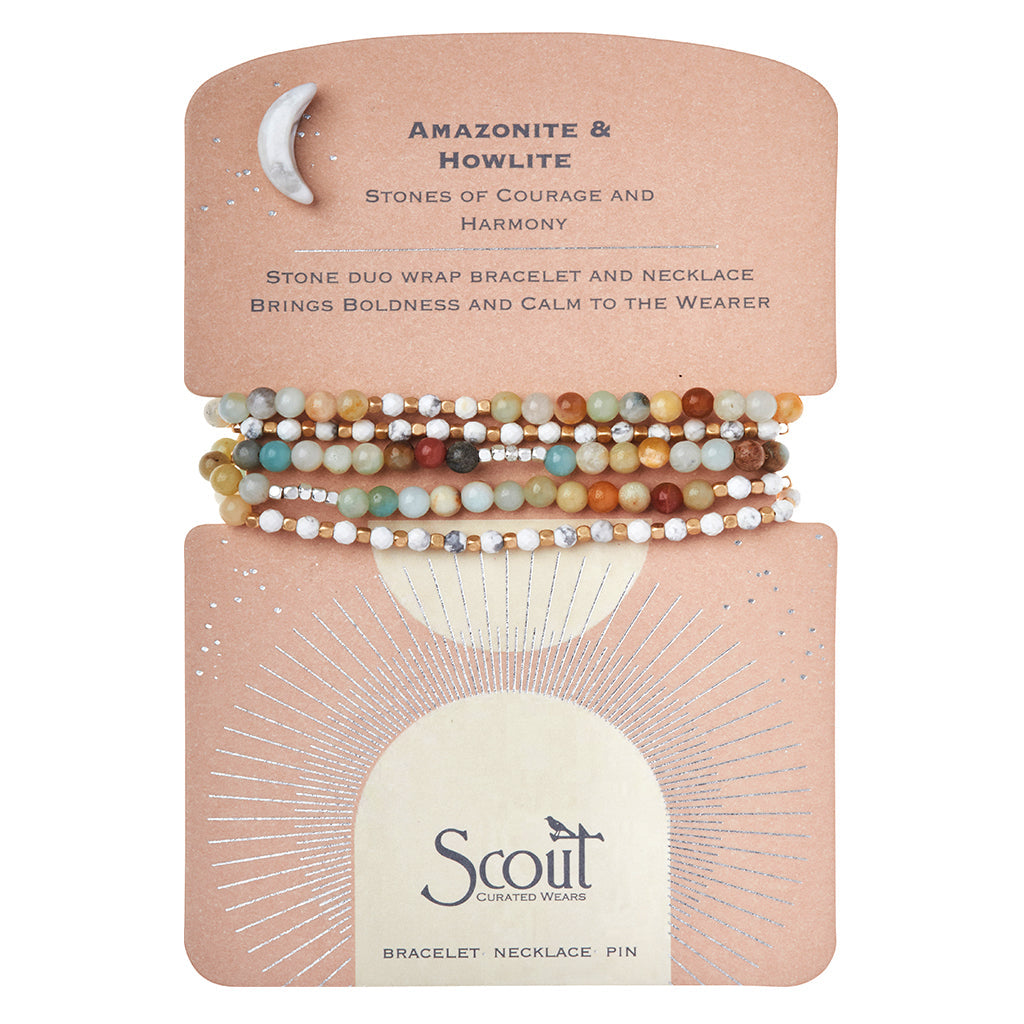 Stone Duo Wrap Bracelet/Necklace - Amazonite & Howlite