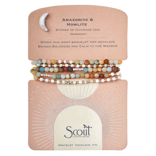 Stone Duo Wrap Bracelet/Necklace - Amazonite & Howlite