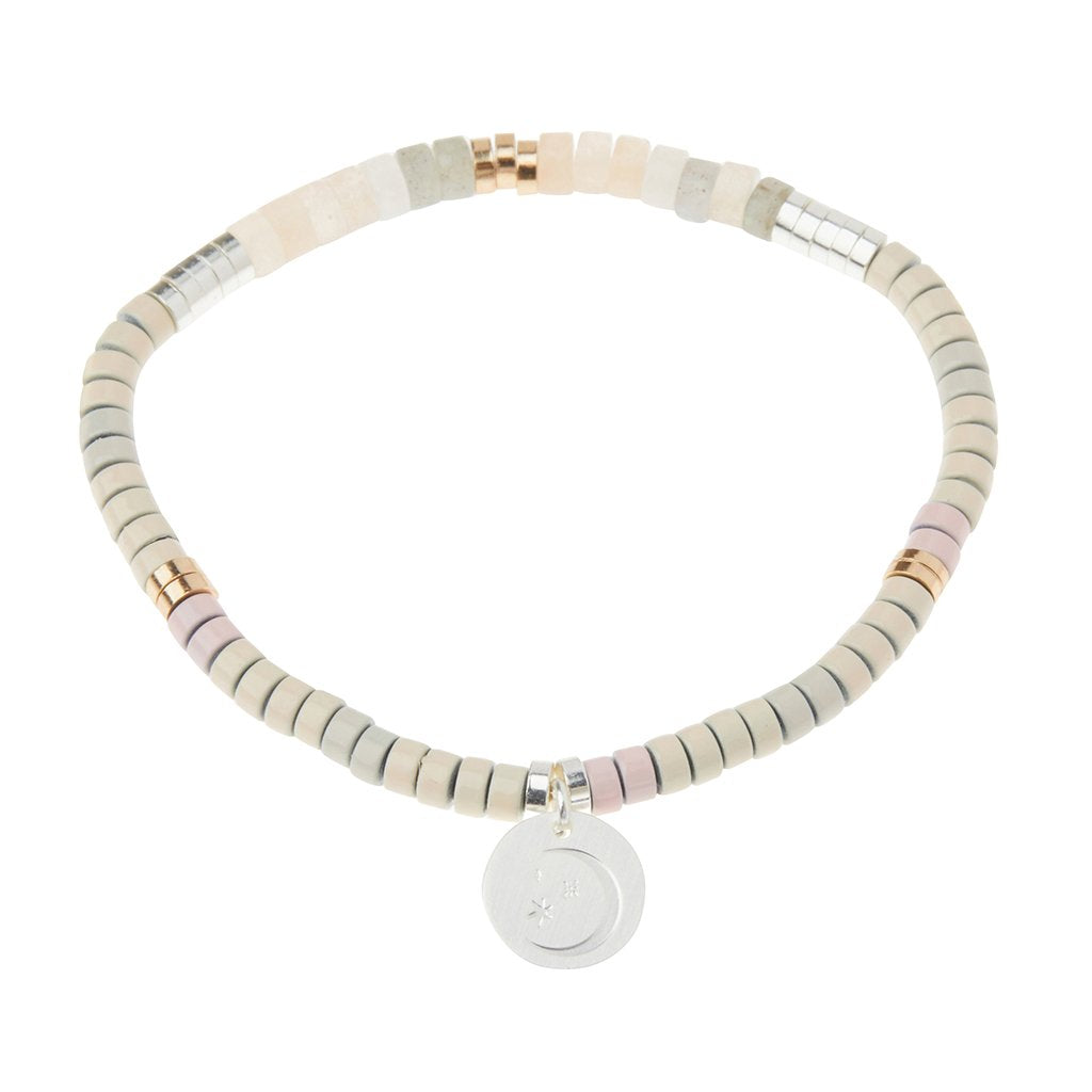 Silver & Gold and Moonstone Stone Intention Charm Bracelet