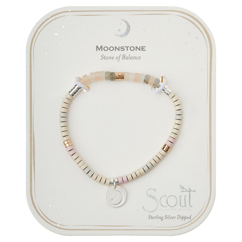 Silver & Gold and Moonstone Stone Intention Charm Bracelet