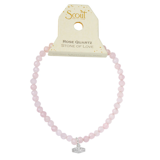 Mini Faceted Stone Stacking Bracelet - Rose Quartz/Silver