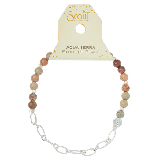Mini Stone w/Chain Stacking Bracelet - Aqua Terra/Silver