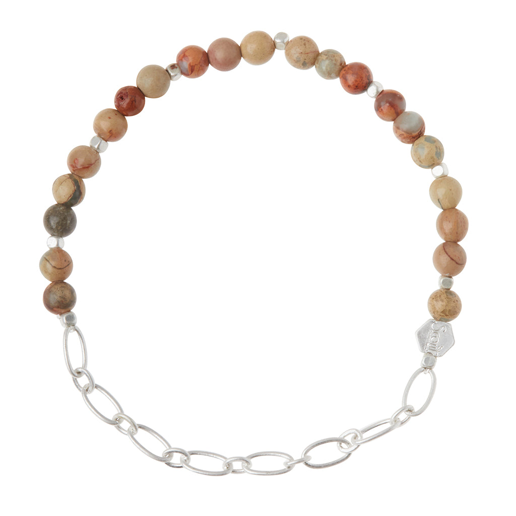 Mini Stone w/Chain Stacking Bracelet - Aqua Terra/Silver