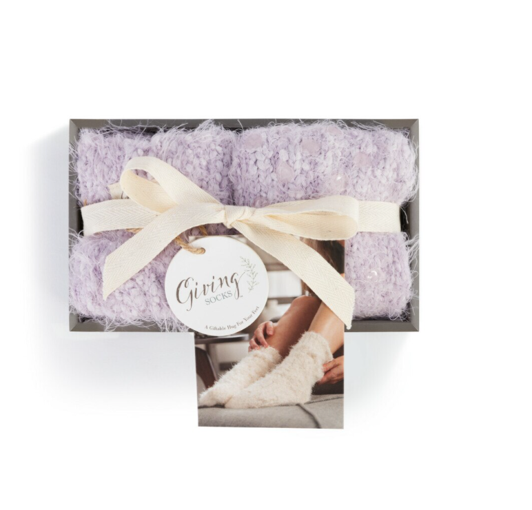 Purple Fuzzy Giving Socks with Grippers