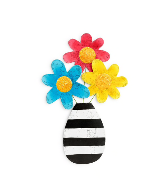 Flowers in Striped Vase Door Hanger
