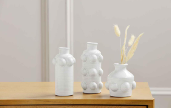 White Beaded Stem Vases
