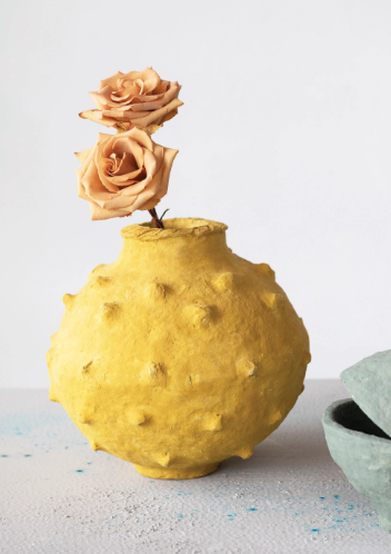 Handmade Mustard Paper Mache Vase