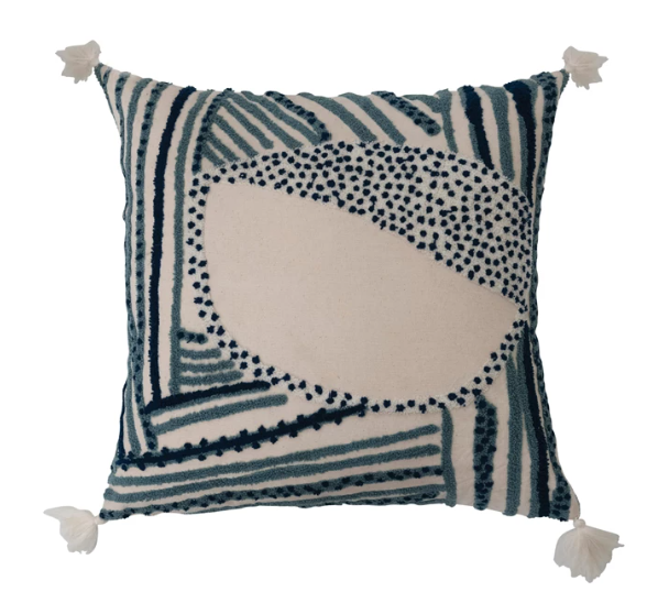Blue & White Embroidered Pillow