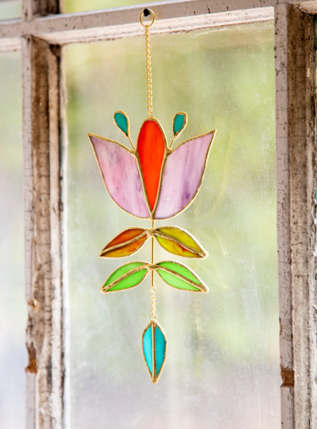 Stained Glass Window Hanging - Folk Flower