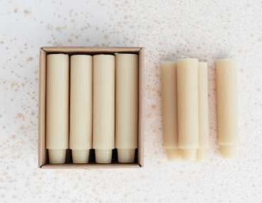Cream Pleated Small Taper Candle Set