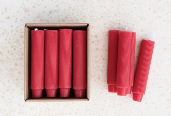 Red Pleated Small Taper Candle Set