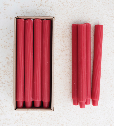 Red Pleated Taper Candle Set