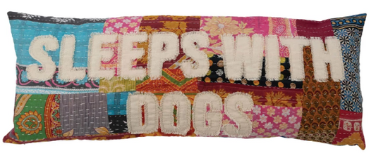 Sleeps With Dogs Kantha Pillow