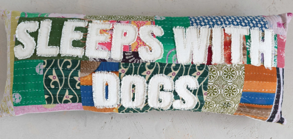 Sleeps With Dogs Kantha Pillow