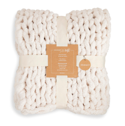 Chunky Knit Throw Blanket, Cream