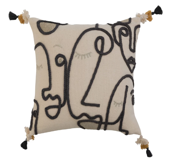 Embroidered Abstract Face Pillow
