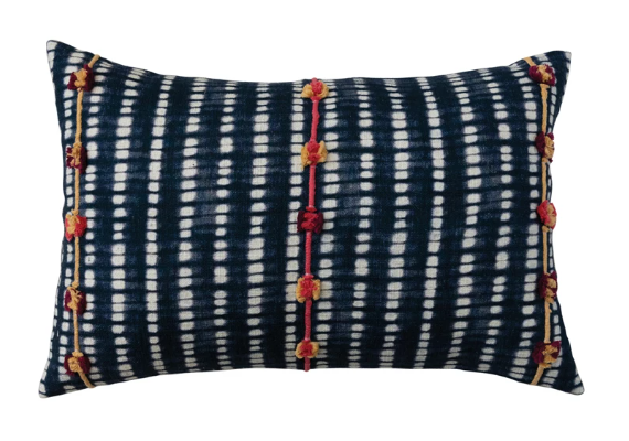 Embroidered Navy Tie-Dye Pillow