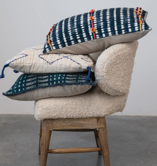 Embroidered Navy Tie-Dye Pillow
