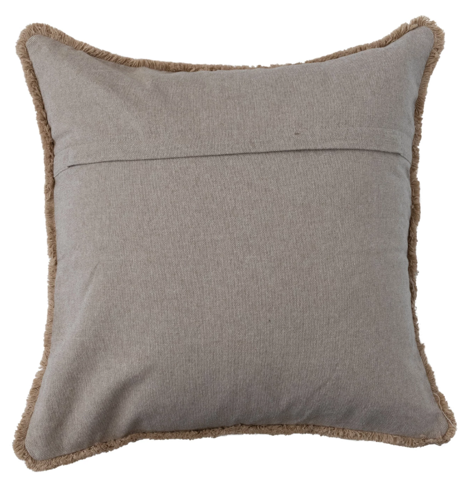 Putty Embroidered Pillow with Fringe