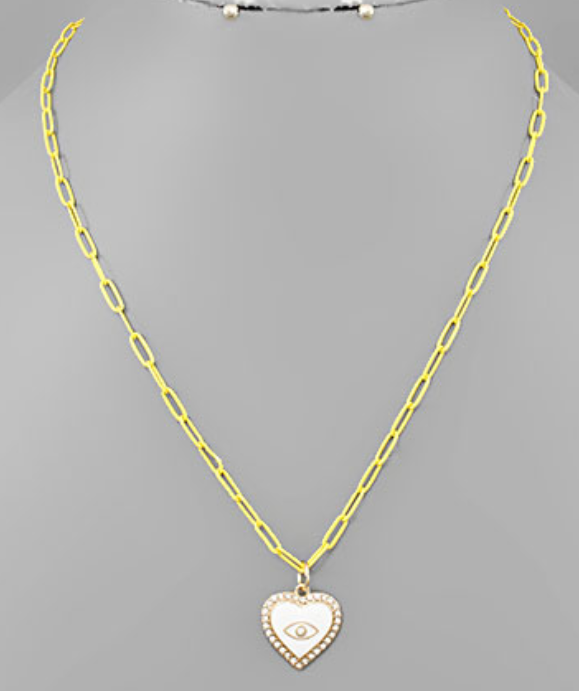 Epoxy Evil Eye Heart Link Necklace