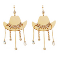 Cowgirl Hat Crystal Fringe Earrings