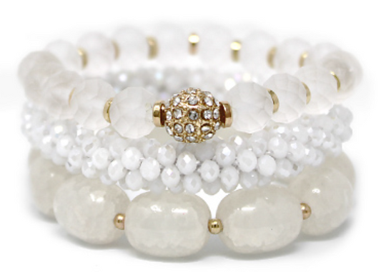 3 Row Beads Stone & Pave Ball Bracelet
