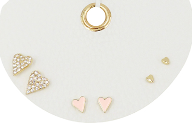 Heart 3 Pair Stud Set
