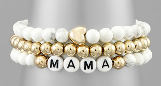 MAMA Stone & Ball Bead Bracelet Set