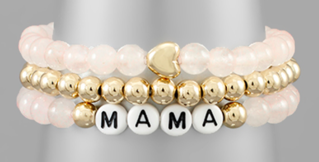 MAMA Stone & Ball Bead Bracelet Set