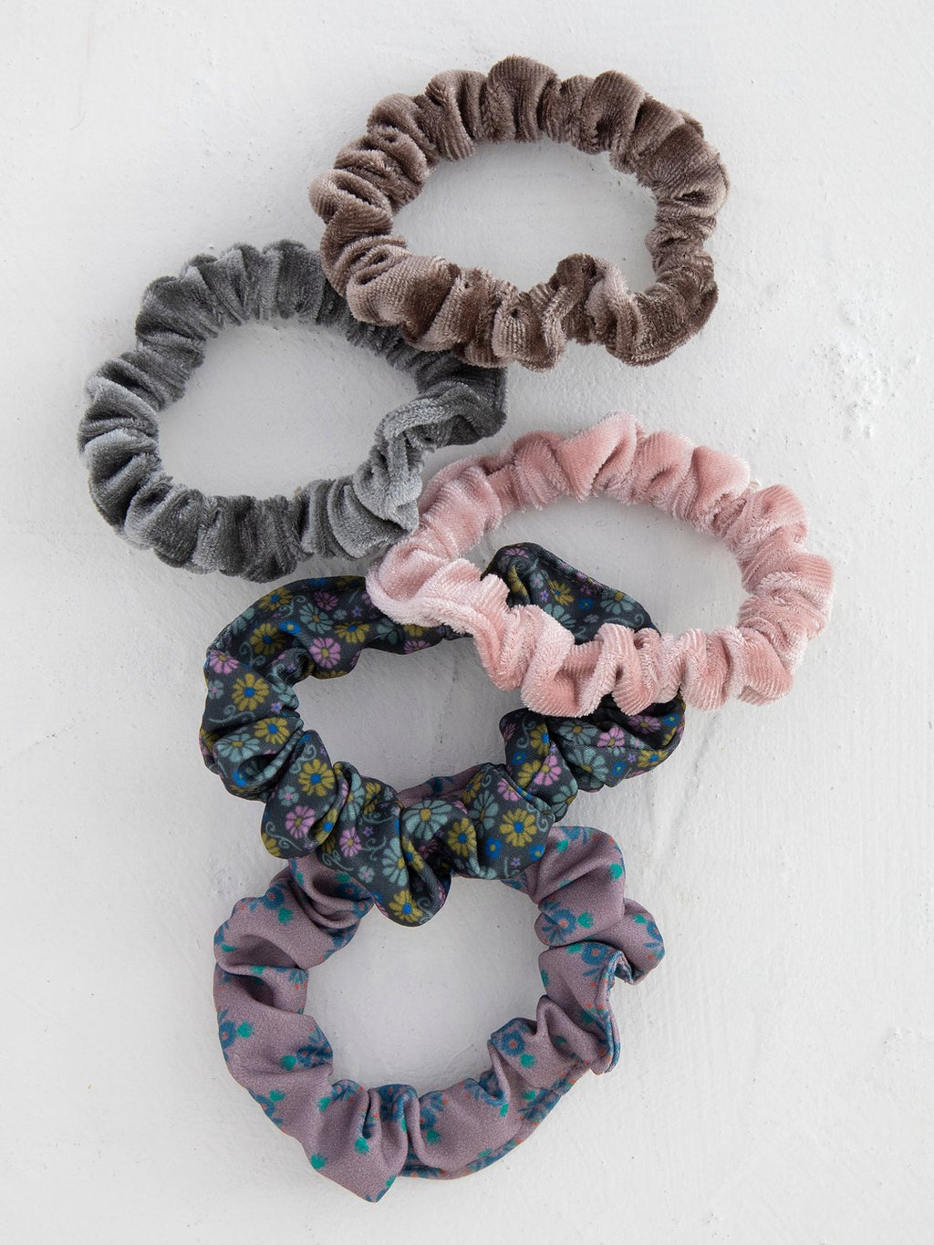 Grey Print and Velvet Scrunchies