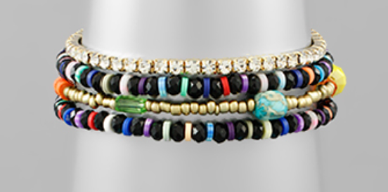 Black Multi Bead Layer Bracelet
