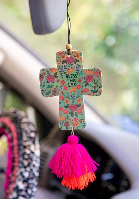 Bless This Car Cross Air Freshener - Lavender
