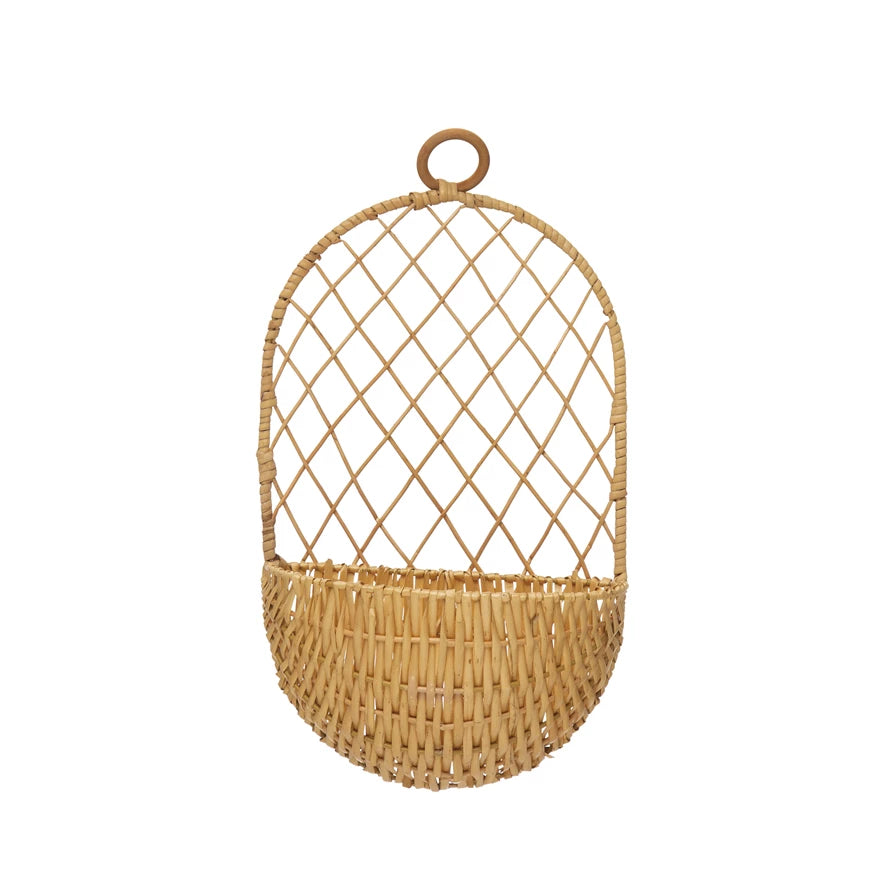 Hand-Woven Hanging Wicker Basket