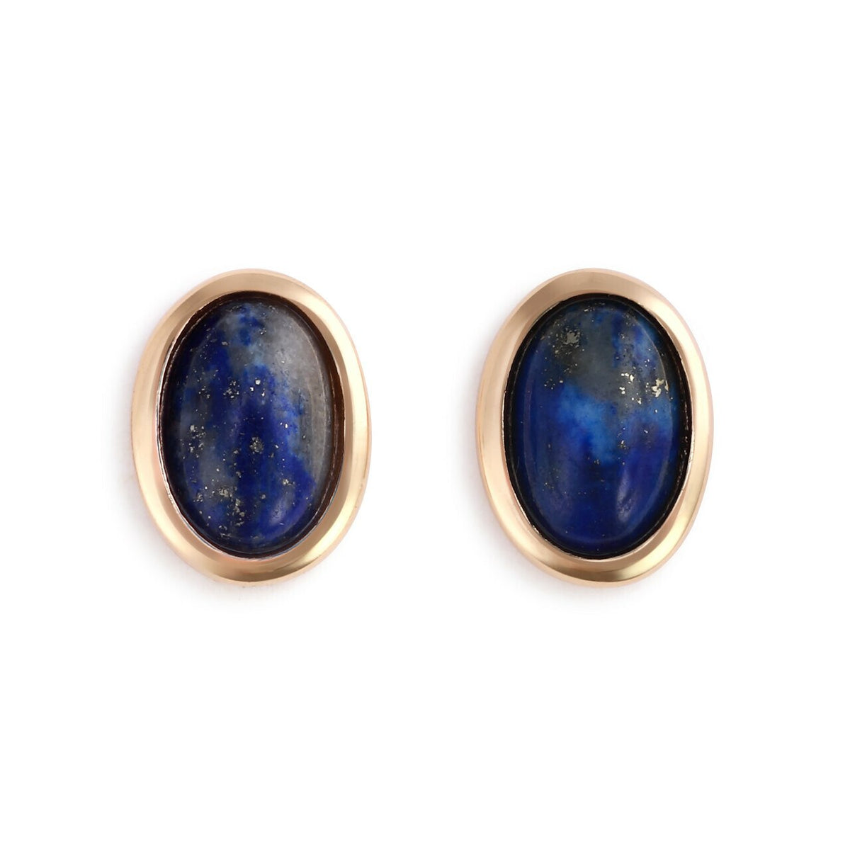 Round Lapis Gemstone Gold Earrings