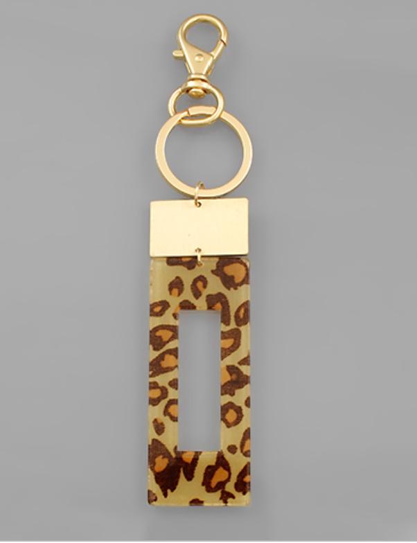 Acrylic Leopard Rectangle Key Chain