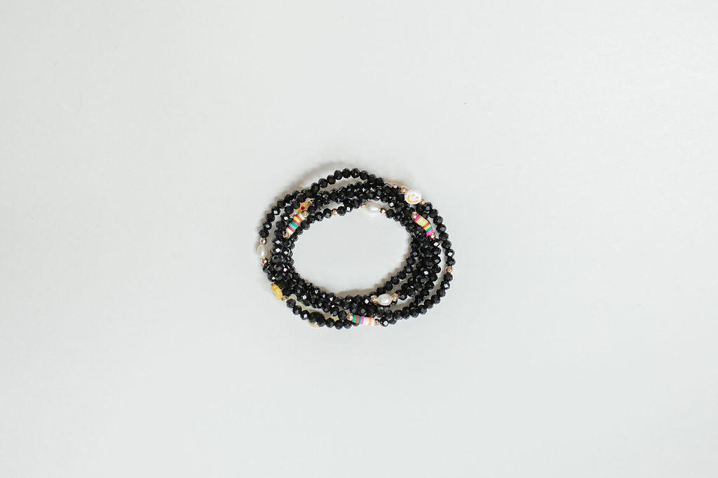 Mixed Bead & Black Crystal Bracelet Set