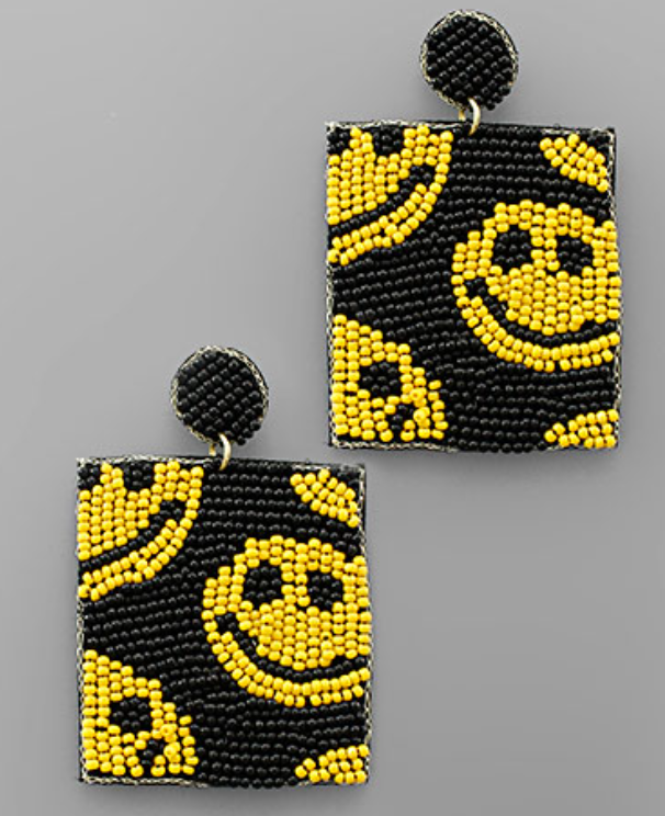 Smiley Rectangle Seed Bead Earrings