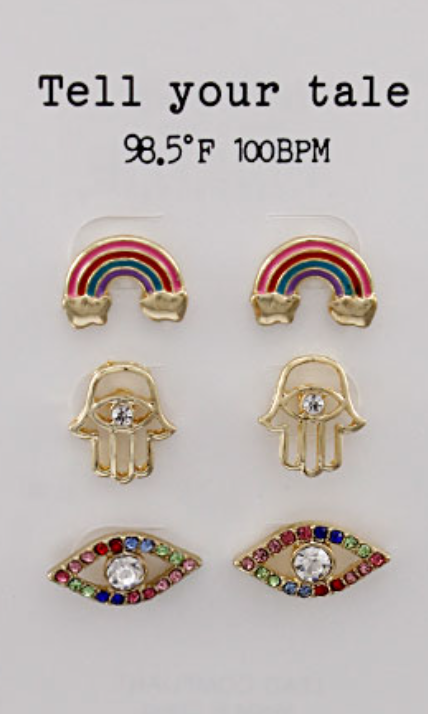 Evil Eye & Rainbow Earrings Set