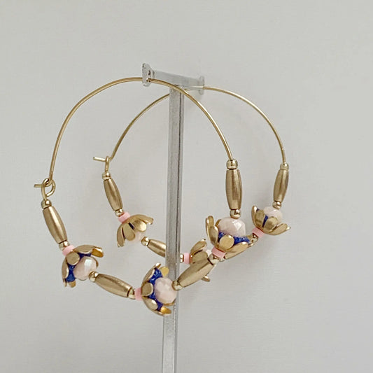 Gold Vintage Flowers Hoop Earrings