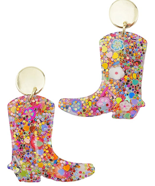 Resin Glitter Boot Dangle Earrings
