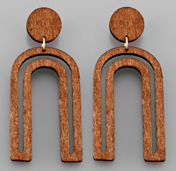 Wood Arch Disk Earrings