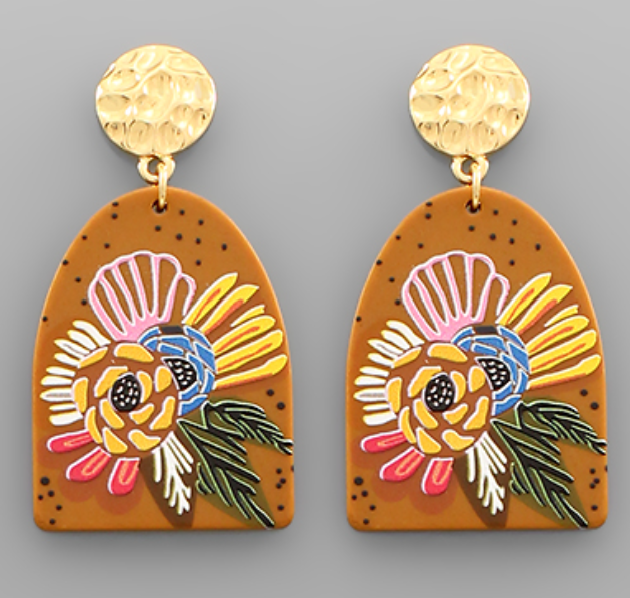 Flower Print Arch Earrings