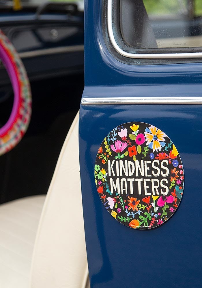 Black Floral Kindness Matters Car Magnet